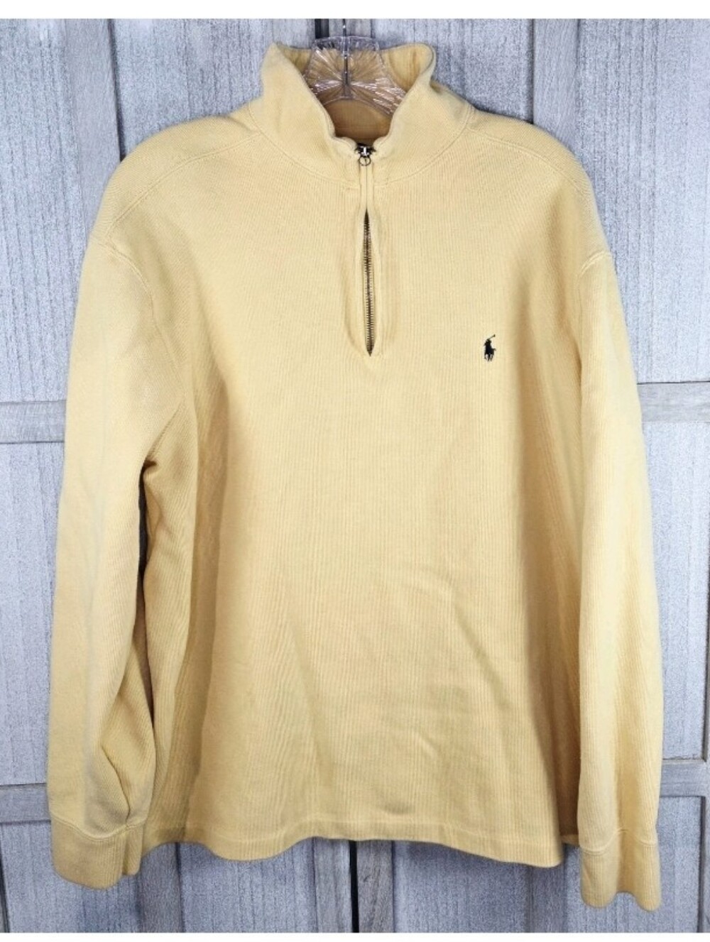 Polo Ralph Lauren 1/4 Zip Pullover Sweater Mens Size XL Yellow Logo Preppy Flaw- - Picture 3 of 8